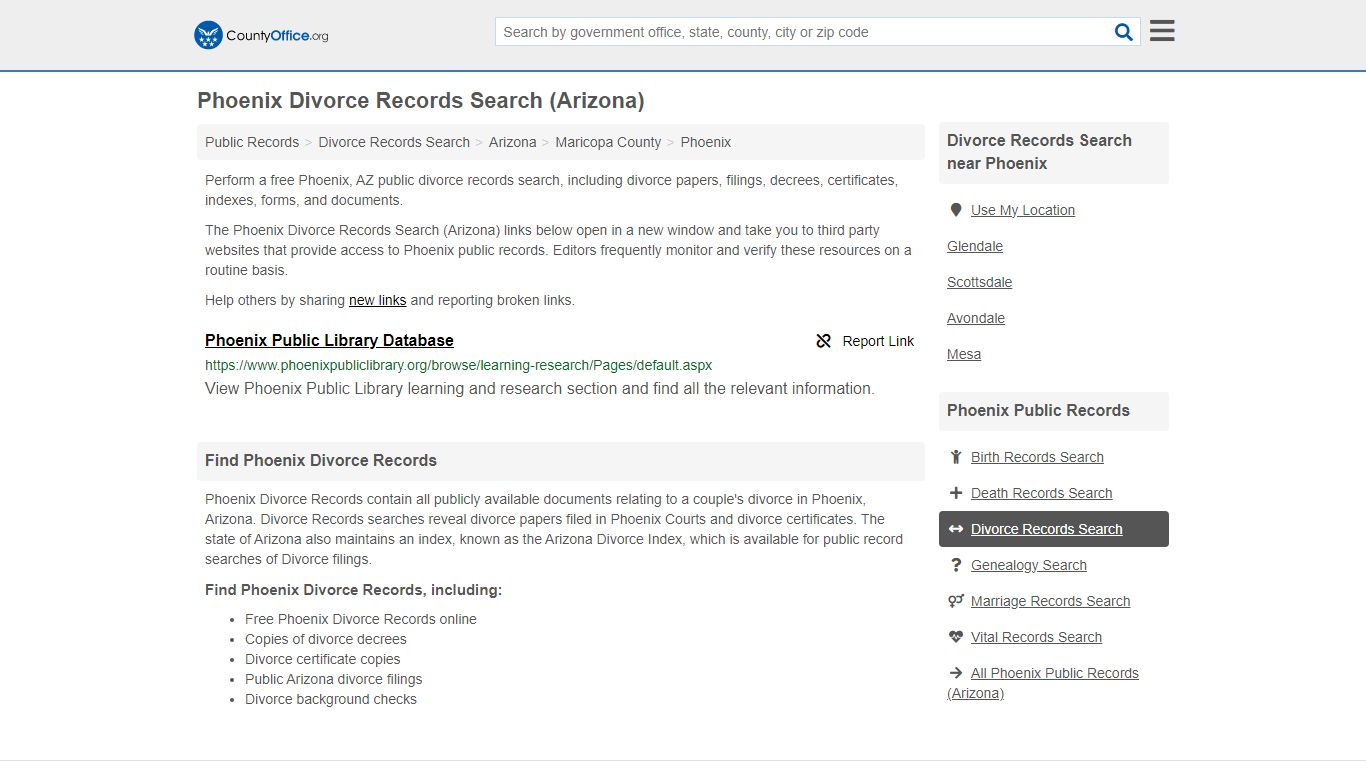 Phoenix Divorce Records Search (Arizona) - County Office