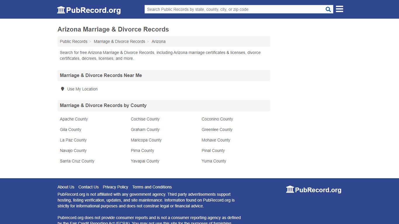 Free Arizona Marriage & Divorce Records - pubrecord.org
